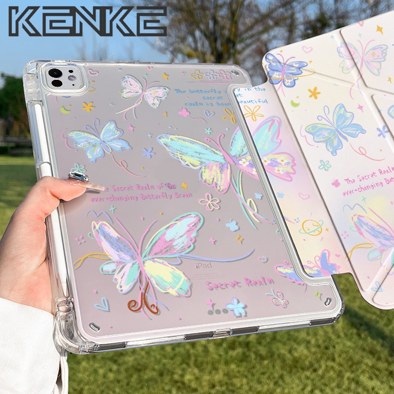 kenke เคส ipad,การ์ตูนผีเสื้อน่ารัก,อะคริลิคโปร่งใสเปลือกแข็ง,สําหรับ ipad 2025 gen 11 A16 Gen 10th 