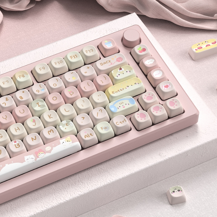 Womier 134 คีย์แมวสีชมพู MOA โปรไฟล์น่ารัก Dye ความร้อนระเหิด Keycaps ชุดสําหรับ Gateron MX Gamer คีย์บอร์ดเครื่องกล