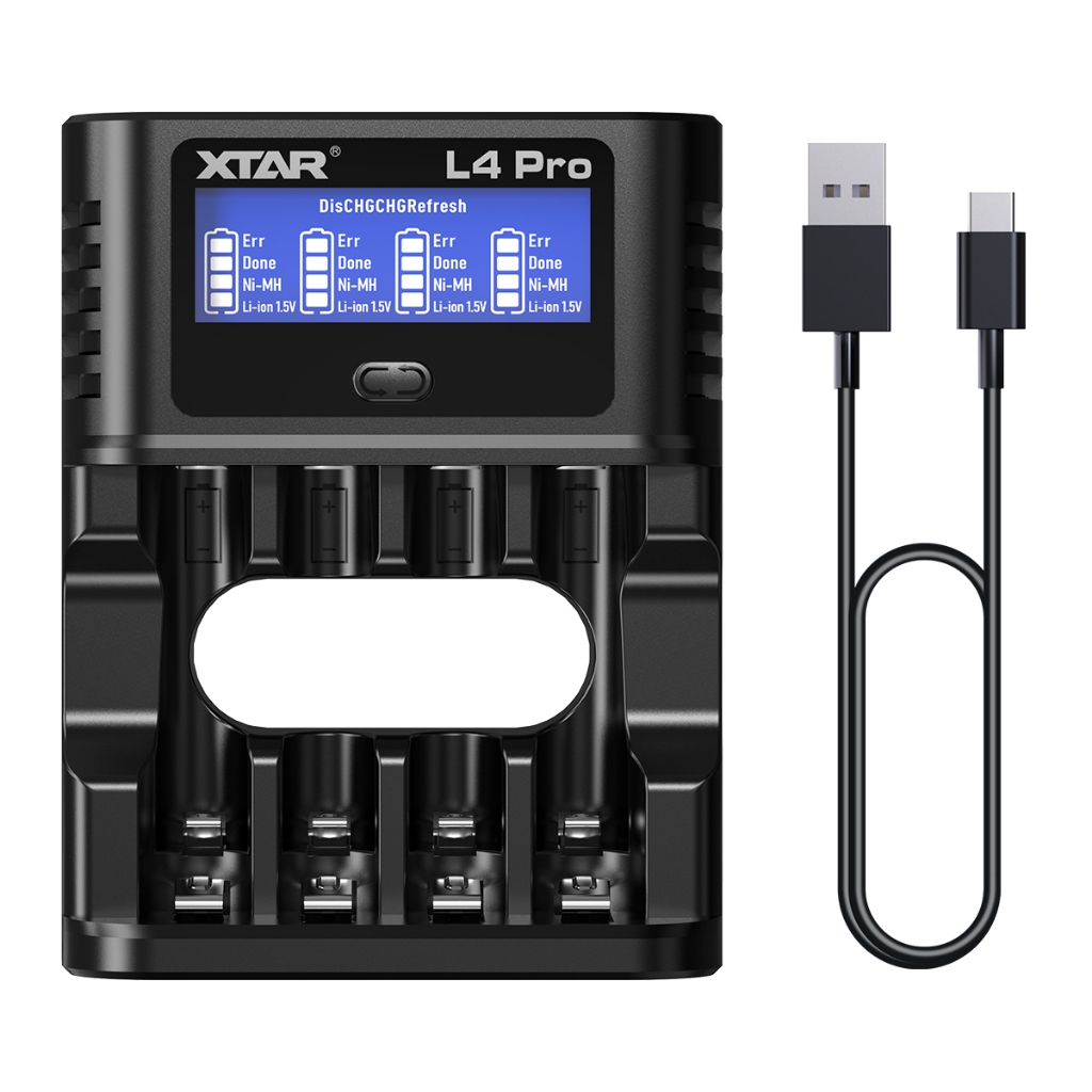 XTAR L4 Pro สมาร์ท Type-C Fast Battery Charger, 1.5V Li-ion และ 1.2V NiMH/NiCD AA AAA เครื่องชาร์จแบ