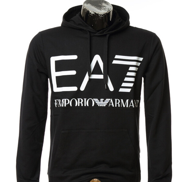Emporio Armani EA7 Armani Men Print Hooded Pullover Sweatshirt Collar Label+Tag