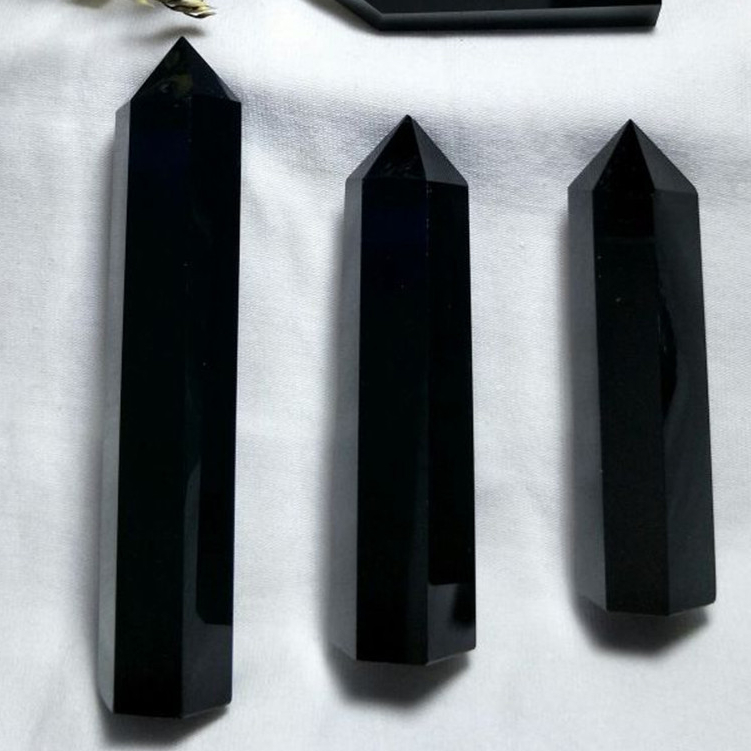 1pcs ธรรมชาติ Obsidian หกเหลี่ยม Prism สีดําสมาธิหกเหลี่ยม Spiritual Healing Obelisk Wand Potion เฟอร์นิเจอร์เดสก์ท็อปของขวัญ