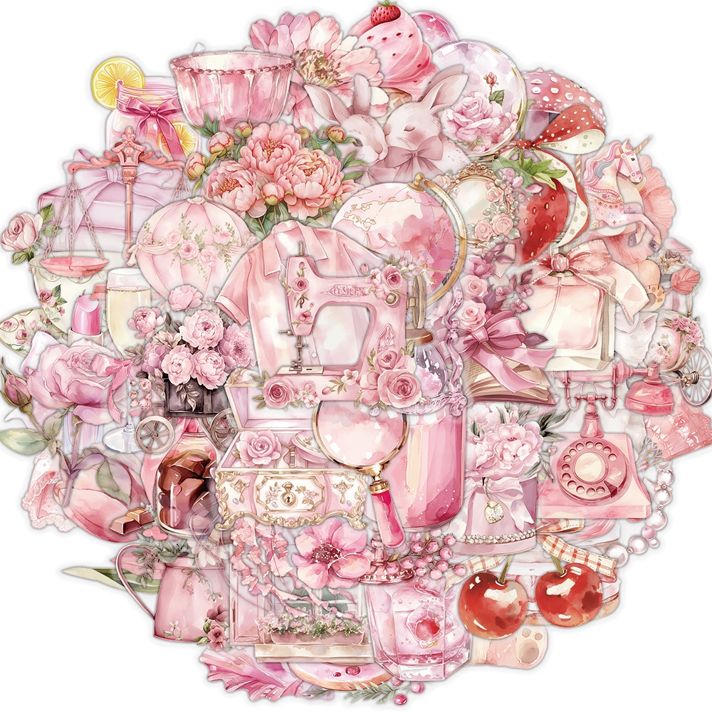 [สติ๊กเกอร์ขนาดใหญ่]50ชิ้นสีชมพูแสงสีสติ๊กเกอร์สําหรับวารสารโน๊ตบุ๊คขวดน้ําตกแต่ง ง เอแคลส์ ความงามกันน้ําสัตว์เลี้ยงสาวสติกเกอ