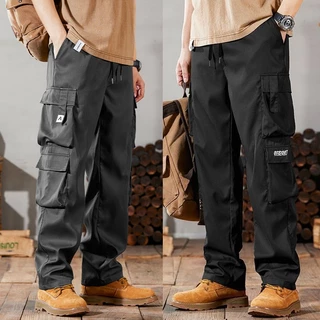 M-4XL ผู้ชาย Overalls กระเป๋าตกแต่งกางเกงผู้ชายเวอร์ชั่นเกาหลีฤดูร้อนแฟชั่นกางเกงขายาวผู้ชาย