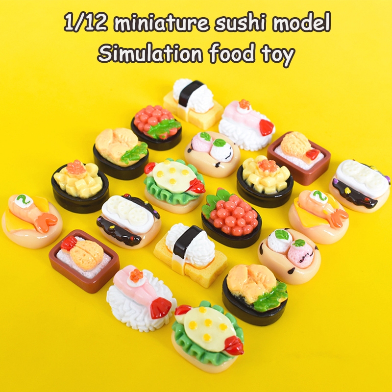 10ชิ้น1/12ขนาดเล็กซูชิรุ่นจําลองอาหารของเล่นทําเองเรซิ่นอุปกรณ์เด็กเล่นบ้านของเล่นตุ๊กตาอุปกรณ์