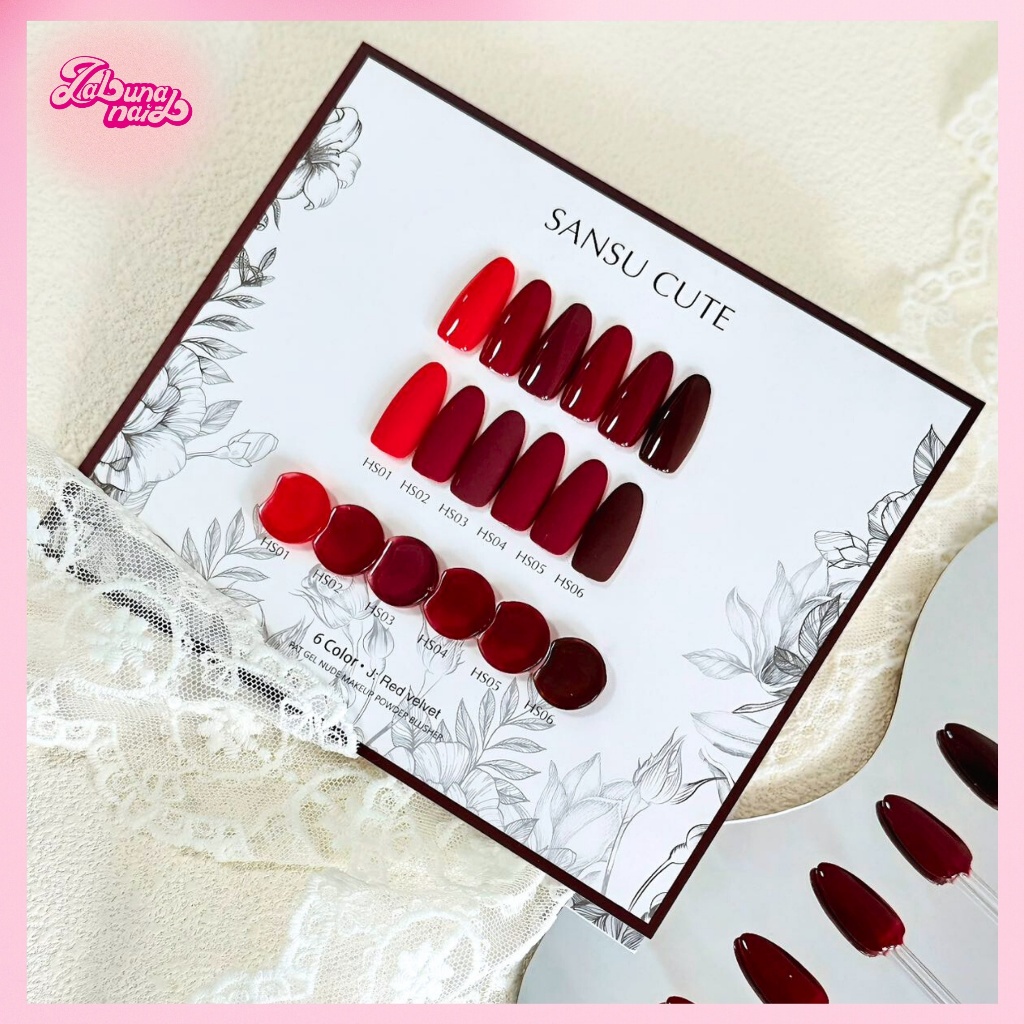 【พร้อมส่ง】SANSU ชุดยาทาเล็บเจล 6 สี (ชุดสีแดง RED SERIES) แผนภูมิสีฟรี