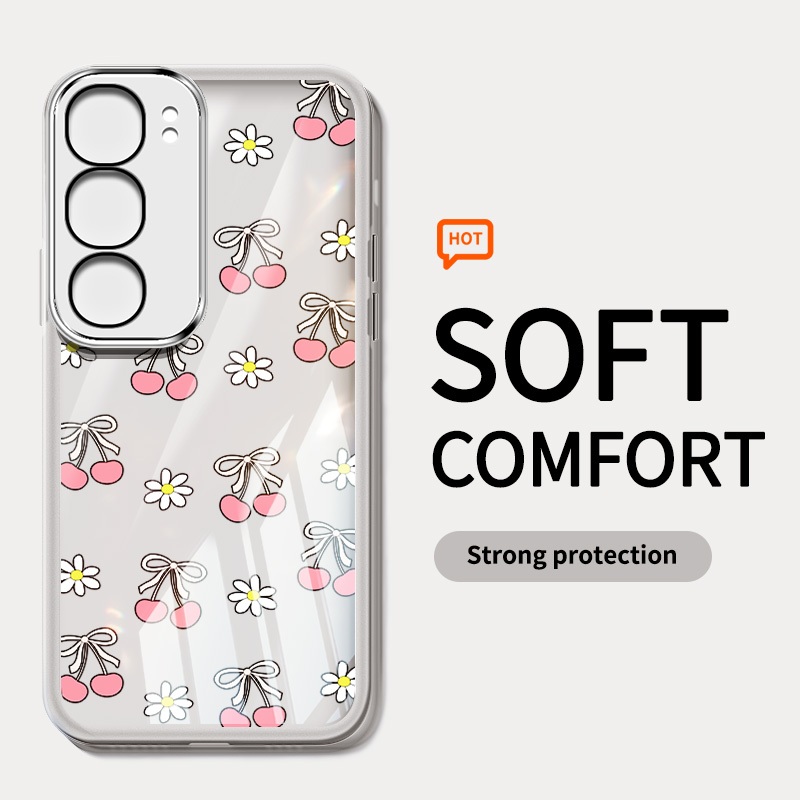 เคสสําหรับ Vivo Y04 Y29S Y29 Y21D Y31 Y200 4G 5G Y19S V29E 5G S17 V29 Pro 5G S17T Y100 (IDN) เต็มหน้าจอกันกระแทกเลนส์โปร่งใสเคสโทรศัพท์พร้อมเลนส์เชอร์รี่พร้อมเลนส์