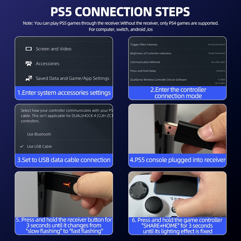 2025 NEW PS5 จอยเกมส์ pc  Vilcorn RGB Light Effect ถุงมือเล่นเกม คอนโทรลเลอร์ไร้สายสําหรับ PS5/PS4/PS3/สวิตช์/PC/Steam Deck Turbo Dual Vibration Gamepad สําหรับ PS5/MAC OS/โทรศัพท์มือถือ