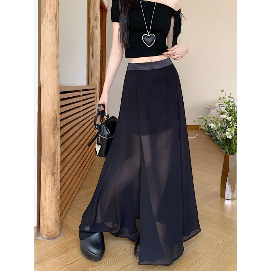 87794 กระโปรงทรงเอผ้าชีฟอง สีขาว