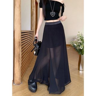 87794 กระโปรงทรงเอผ้าชีฟอง สีขาว