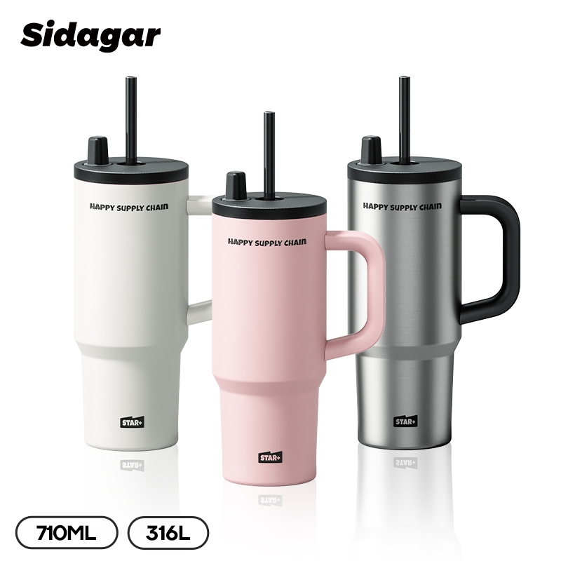 Sidagar ถ้วยสูญญากาศร้อนและเย็นความจุสูง 316 แก้วกาแฟสแตนเลส 710มล ถ้วยน้ําพร้อมฟาง