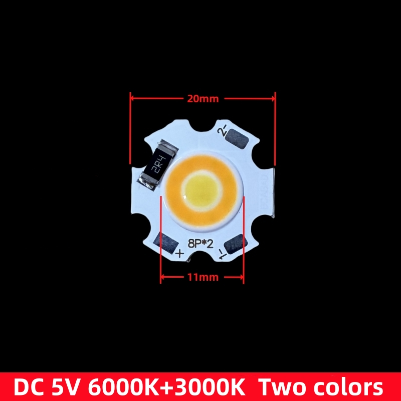 5W อุณหภูมิสีคู่สีขาว/วอร์มไวท์ LED COB แหล่งกําเนิดแสง DC 5V USB ขับเคลื่อนสําหรับดาวน์ไลท์สปอตไลท์แผงไฟ