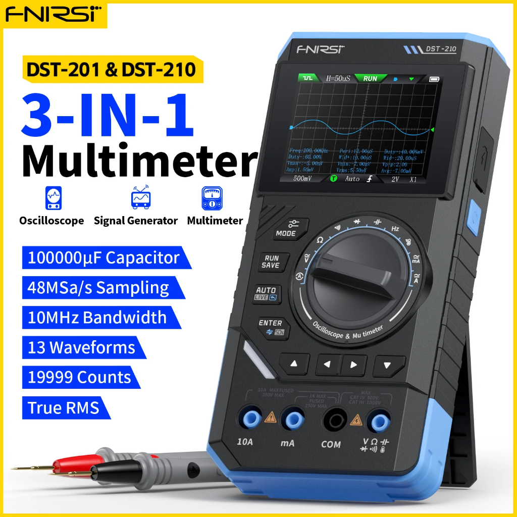 FNIRSI DST-210 เครื่องมือตรวจจับการซ่อมแซมอิเล็กทรอนิกส์ 3 in 1 19999 นับ 10MHz Bandwidth