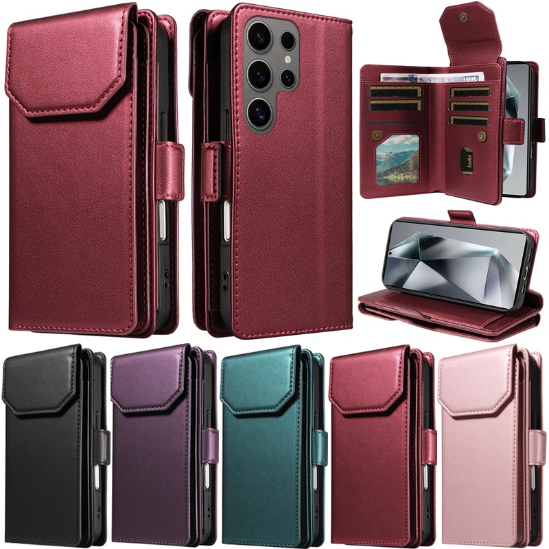 หรูหราสําหรับ Samsung Galaxy S26, S25, S24, S23, S22, S21, S20 เคสหนังใส่บัตรกระเป๋าสตางค์