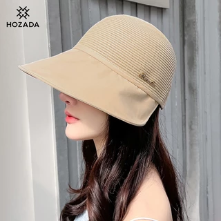 HOZADA ผู้หญิงอาทิตย์ผู้หญิงชายหาดอาทิตย์ กระบังหน้า หมวกลําลองถักอาทิตย์แบบพกพาชายหาดหมวกขนาดใหญ่ขอบหมวกป้องกันแสงแดดป้องกันรังสียูวีสําหรับฤดูร้อนเดินท