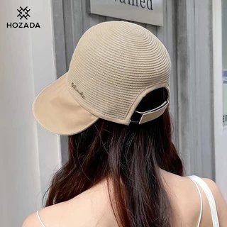 HOZADA ผู้หญิงอาทิตย์ผู้หญิงชายหาดอาทิตย์ กระบังหน้า หมวกลําลองถักอาทิตย์แบบพกพาชายหาดหมวกขนาดใหญ่ขอบหมวกป้องกันแสงแดดป้องกันรังสียูวีสําหรับฤดูร้อนเดินท