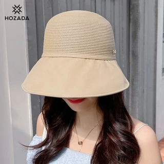 HOZADA ผู้หญิงอาทิตย์ผู้หญิงชายหาดอาทิตย์ กระบังหน้า หมวกลําลองถักอาทิตย์แบบพกพาชายหาดหมวกขนาดใหญ่ขอบหมวกป้องกันแสงแดดป้องกันรังสียูวีสําหรับฤดูร้อนเดินท