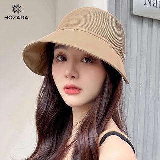 HOZADA ผู้หญิงอาทิตย์ผู้หญิงชายหาดอาทิตย์ กระบังหน้า หมวกลําลองถักอาทิตย์แบบพกพาชายหาดหมวกขนาดใหญ่ขอบหมวกป้องกันแสงแดดป้องกันรังสียูวีสําหรับฤดูร้อนเดินท