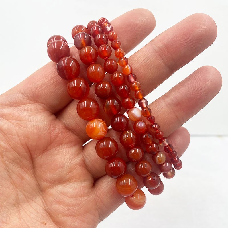 4/6/8/10/12 มม.ลูกปัดสีแดงธรรมชาติ Carnelian Agate สร้อยข้อมือกําไลข้อมือคริสตัลสําหรับผู้หญิงแฟชั่นเครื่องประดับ