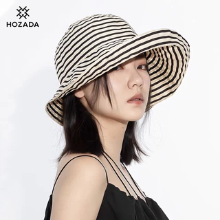 HOZADA ผู้หญิงอาทิตย์หมวกลายออกแบบหมวกชายหาดพับอาทิตย์หลักฐานหมวกสบายๆดวงอาทิตย์แบบพกพาขนาดใหญ่ปีกป้องกันแสงแดดป้องกันรังสียูวีสําหรับฤด