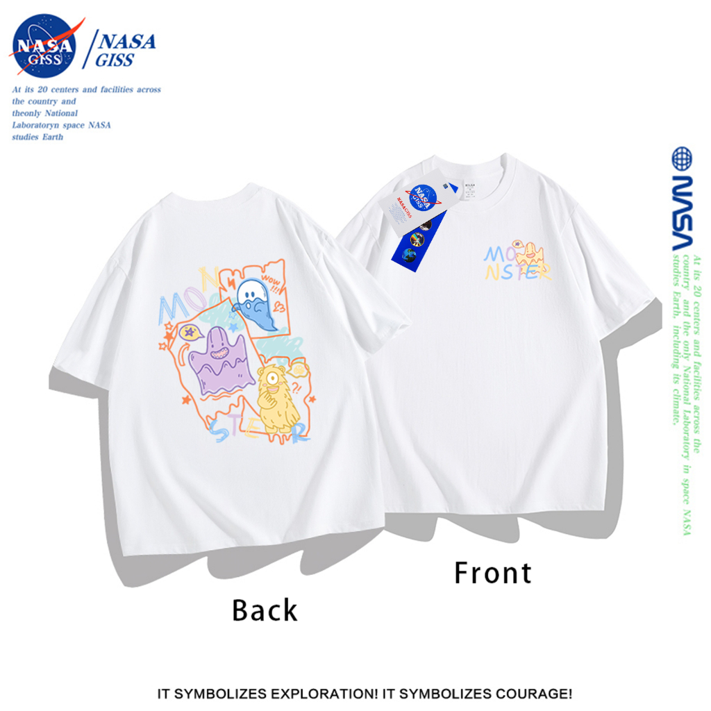 NASA เสื้อยืดหญิงชาย สไตล์เกาหลี เสื้อ summer 2025 ลายสองด้านน่ารัก เสื้อยืด cot