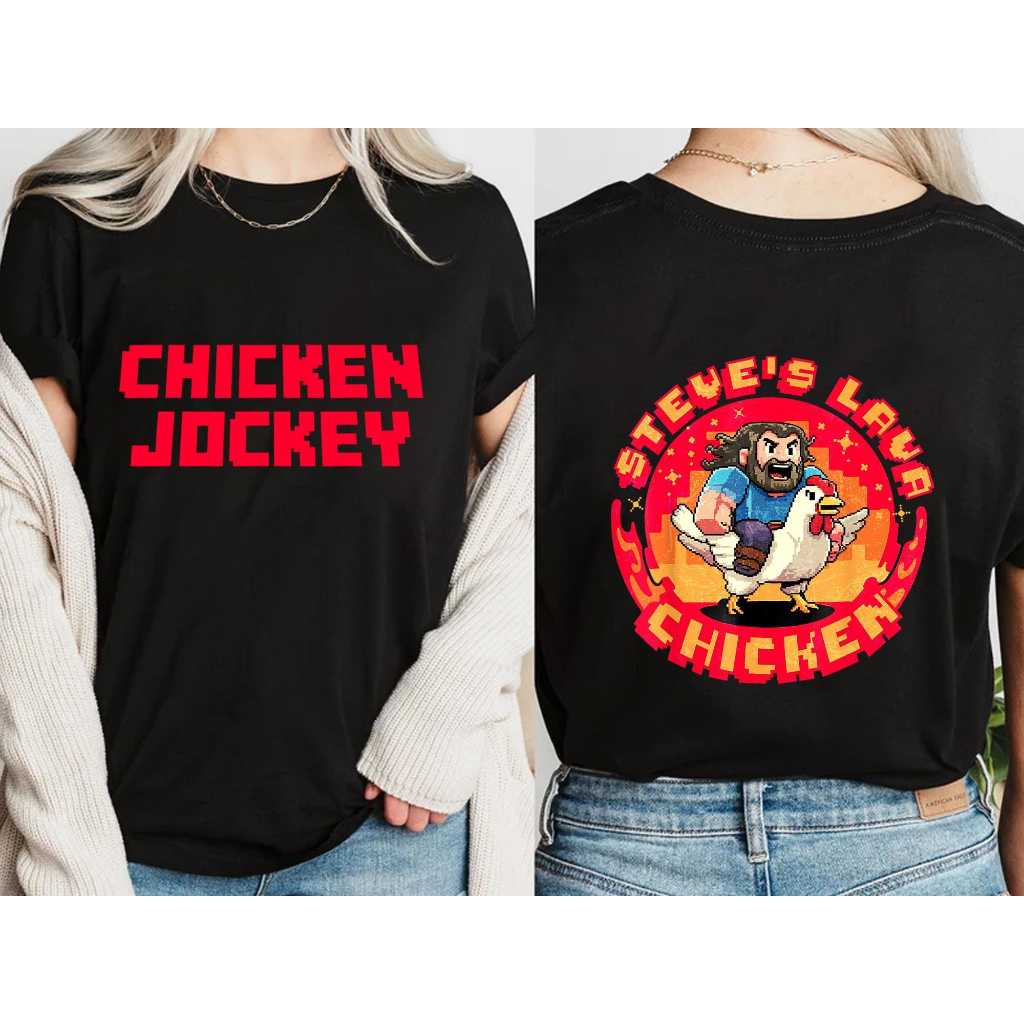 เสื้อยืดไก่ Jockey - เสื้อยืดสัตว์ฟาร์มตลก, Jockeyไก่, แจ็คตลกสีดําด้านบน