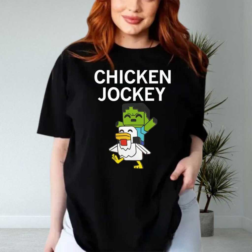 ไก่ Jockey Minecraft ภาพยนตร์ไก่ Jockey Unisex Hilarious การ์ตูนกราฟิกผ้าฝ้ายเสื้อยืด