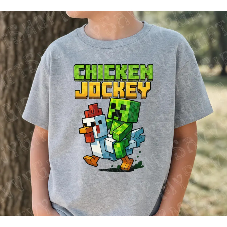 Lustiger Minecraft Chicken Jockey SVG PNG, Zombie Riding Chicken Vektor Design เสื้อยืด S-5XL