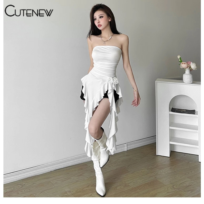 Cutenew เสื้อกล้าม เปิดไหล่ เปิดหลัง แต่งระบาย สไตล์สตรีท เหมาะกับฤดูร้อน สําหรับผู้หญิง