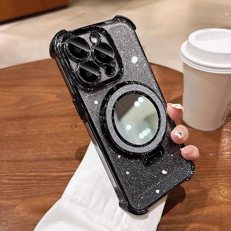 เคส For iPhone 12 Pro max X XS XR XS Max 11 12 Pro Electroplated แต่งหน้ากระจกยืน Anti Fall กรณีโทรศ