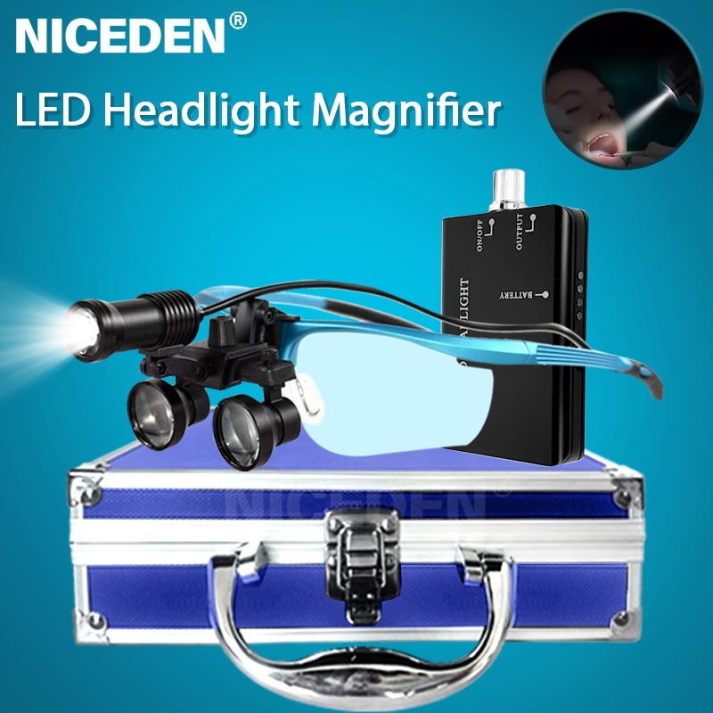NICEDEN 2.5/3.5x 5W LED Dental Loupes แว่นขยายทันตกรรม Lab Medical Loupes ขยายกล้องส่องทางไกลพร้อมกล่องโลหะ