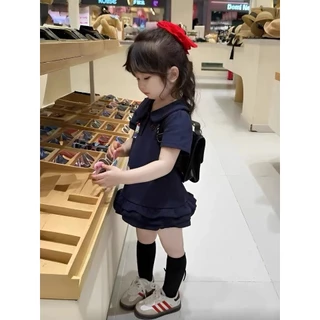 🧸 ส่งจากไทย🧸สไตล์เกาหลี ชุดเด็กผู้หญิง Hellokitty Polo ฝ้าย ชุดเจ้าหญิง ชุดเด็กผู้หญิงฤดูร้อน 1-9ปี ดำ ชุดดําเด็ก