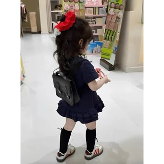🧸 ส่งจากไทย🧸สไตล์เกาหลี ชุดเด็กผู้หญิง Hellokitty Polo ฝ้าย ชุดเจ้าหญิง ชุดเด็กผู้หญิงฤดูร้อน 1-9ปี ดำ ชุดดําเด็ก