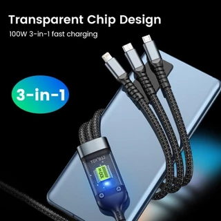 ชุดชาร์จ120W fast charger120W 3in1สายชาร์จเร็ว สายถักไนล่อน พร้อมไฟ LED รองรับ Android/ios