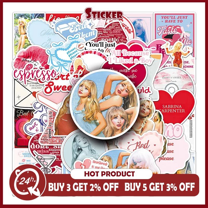 50PCS นักร้อง Sabrina ช่างไม้สติกเกอร์ตกแต่งโทรศัพท์ไดอารี่กันน้ําการ์ตูนสติกเกอร์พัดลมของขวัญ