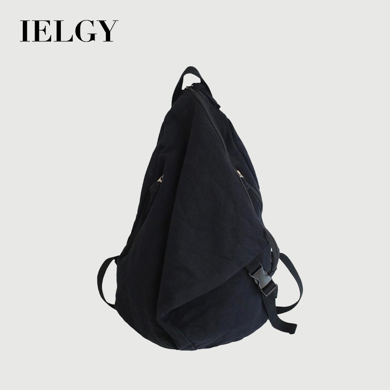 IELGY กระเป๋าเป้สะพายหลังผู้ชายทุกการแข่งขันญี่ปุ่นบุคลิกภาพแฟชั่นสบายๆสีทึบล้างผ้าใบกระเป๋าเป้สะพายหลัง