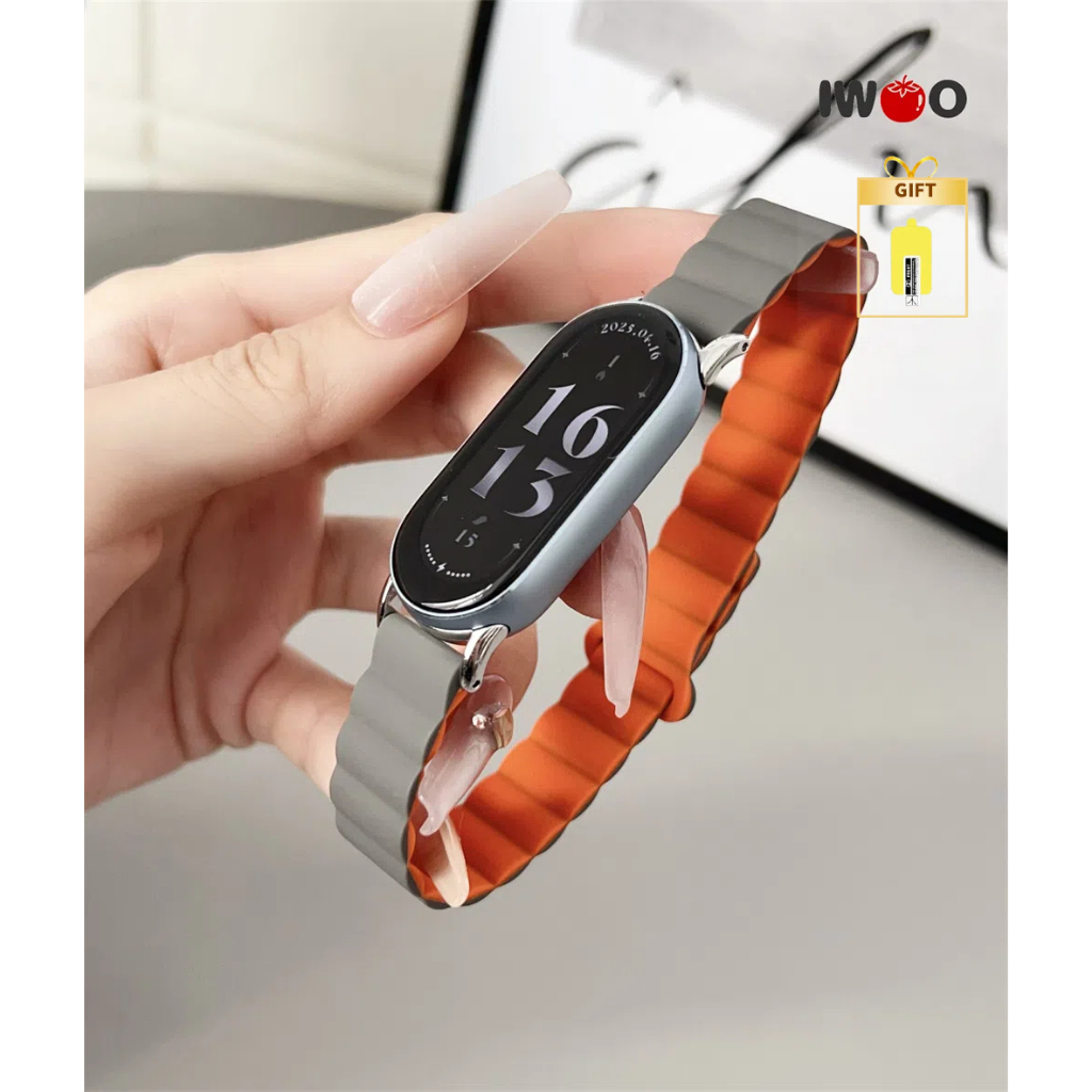 สายนาฬิกาซิลิโคนแม่เหล็กสำหรับสายนาฬิกา mi band 10/mi band 9/band 8 nfc ยูนิเซ็กส์สายนาฬิกา