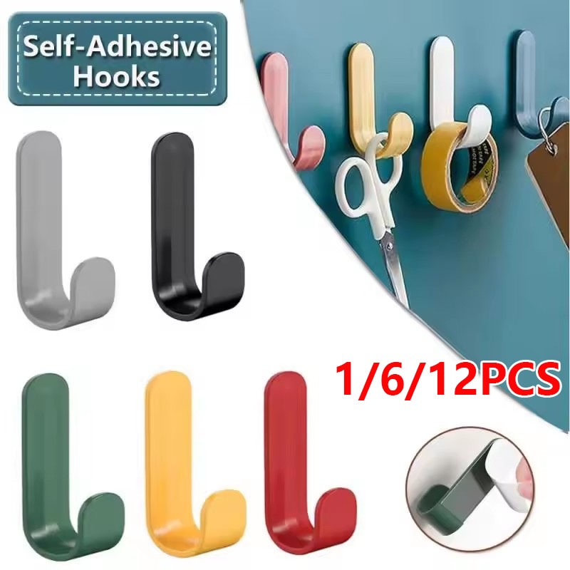 12/6/1PC ผ้าขนหนูตะขอพลาสติกประตูแขวน Self กาวแขวนผนังหมวก Racks Key แขวน Wall Organizer ตกแต่งบ้าน Key ผู้ถือ