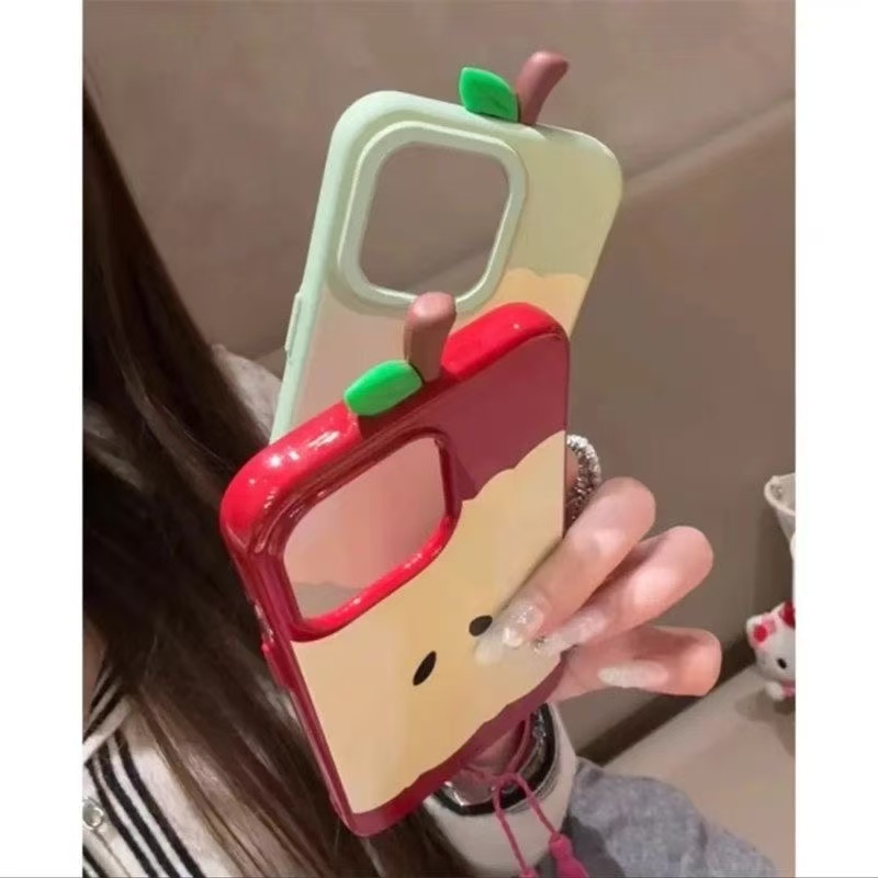 ใหม่Ins Brightขนาดใหญ่รูเคสโทรศัพท์ + 3DสีแดงสีเขียวApple Coreใช้งานร่วมกับiPhone 16 15 14 13 12 11 