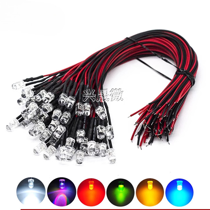 (ราคาสินค้า 10 รายการ) 5 มม. ไดโอดเรืองแสงสว่างสุด นํา พร้อมลูกปัดโคมไฟสายไฟ 5 โวลต์/12 โวลต์รุ่นตกแต่งของเล่นรถไฟแสดงสถานะ