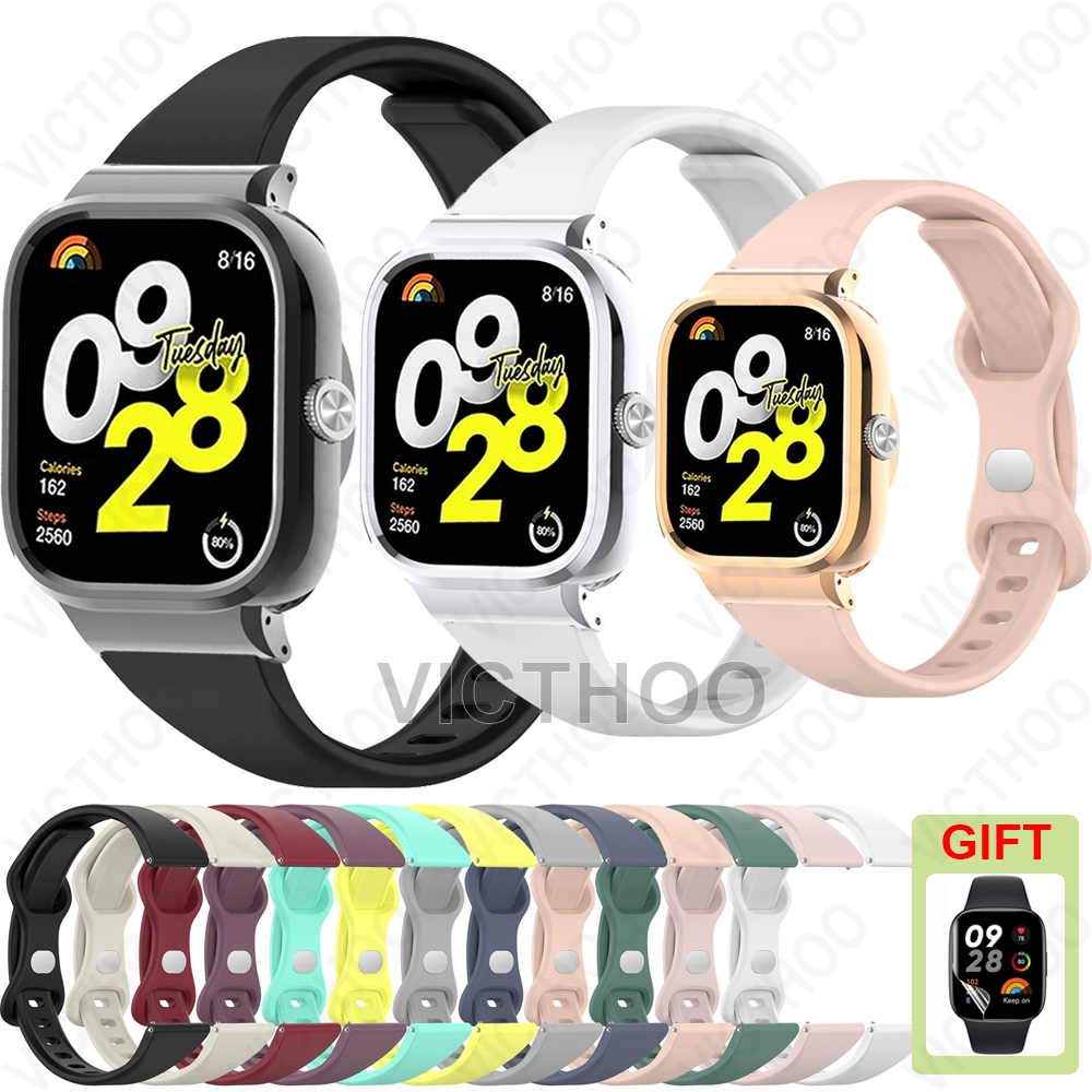 ซิลิโคนอุปกรณ์เสริมสายคล้องคอ Casual กับกรณีโลหะให้ Redmi Watch 5 4 3 2 Lite Active