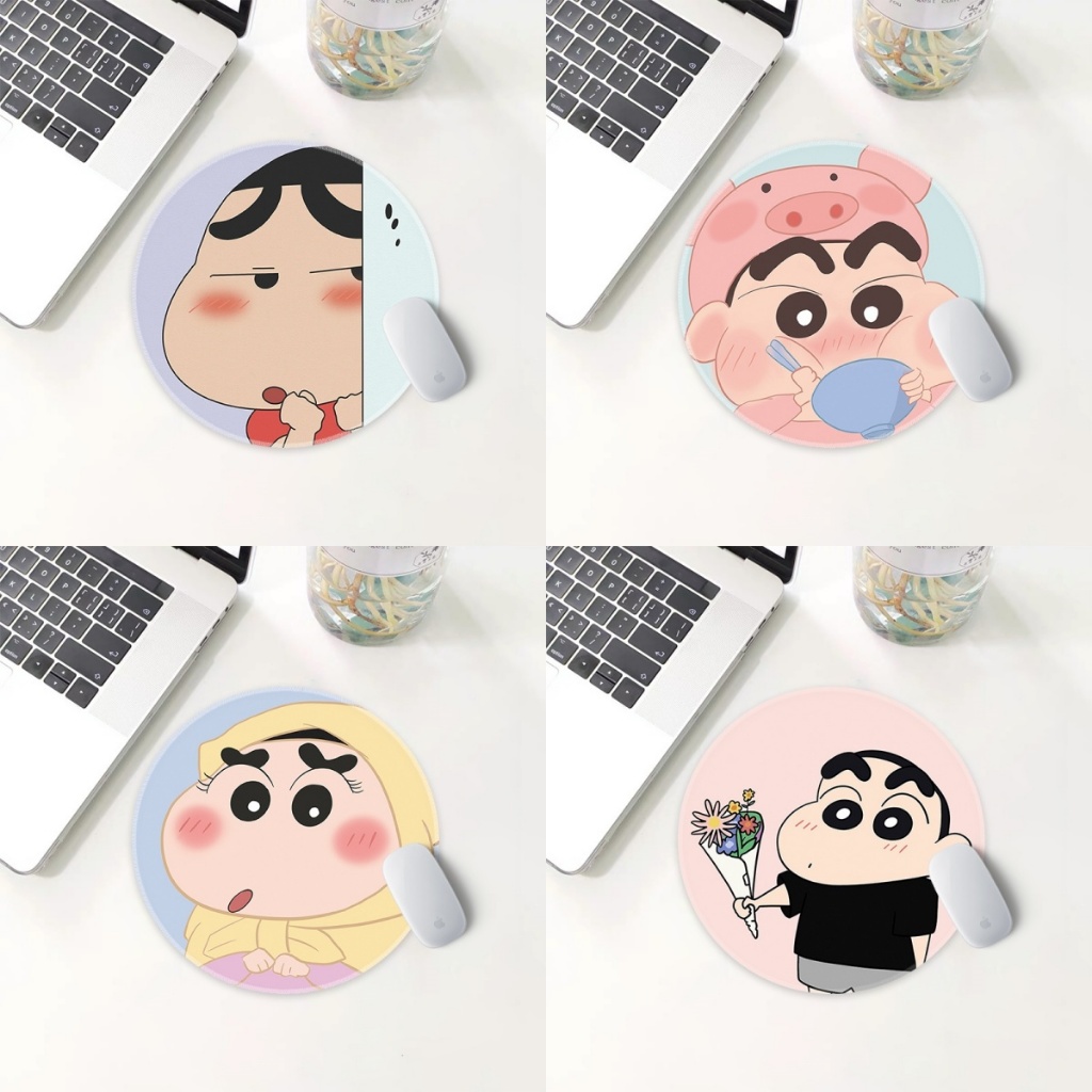 การ์ตูนน่ารัก ดินสอสี ชินจัง แผ่นรองเมาส์ทรงกลมความไวสูงลื่นแผ่นรองเมาส์เล่นเกมหนา