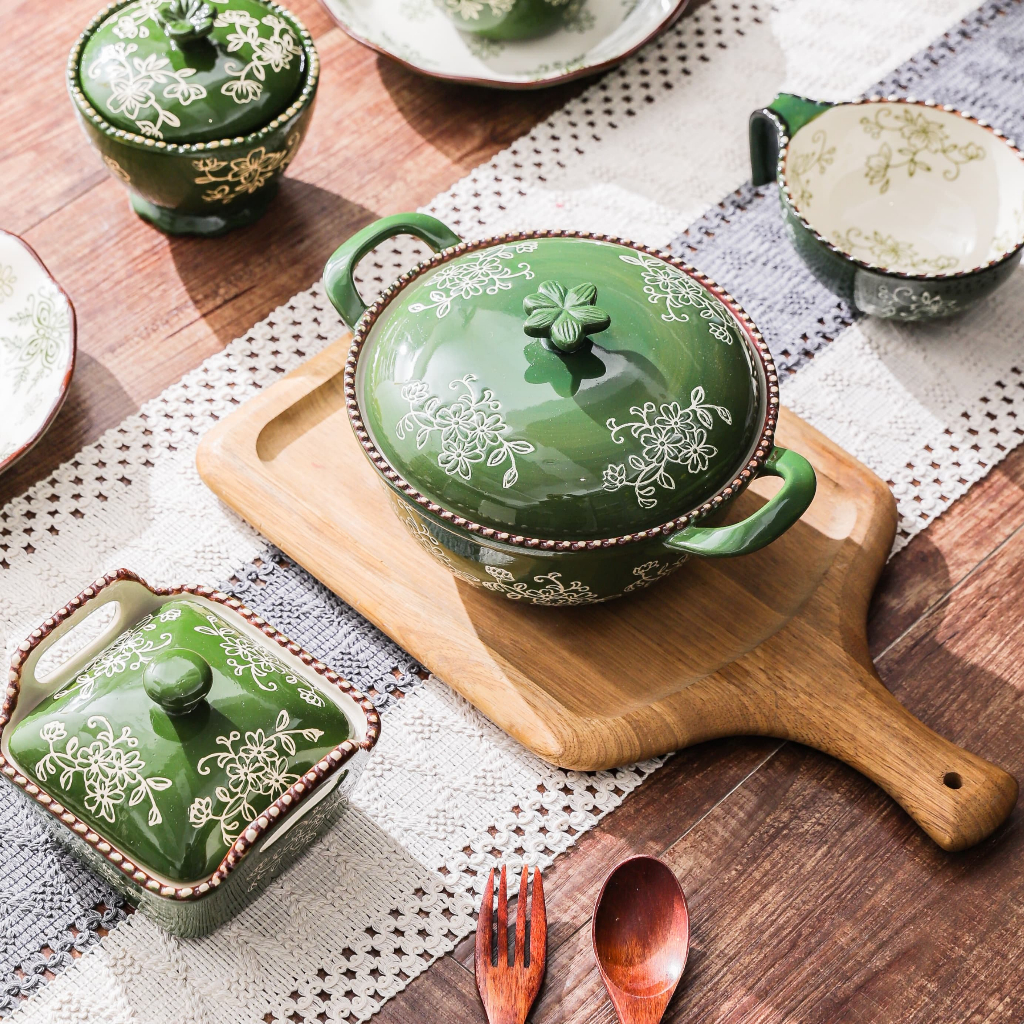 HongDian จานเซรามิก ceramic porcelain plate เข้าเตาอบได้ ใช้กับ microwave oven และเครื่องล้างจานได้ ทนความร้อนสูง ทำความสะอาดง่าย วัสดุคุณภาพ ปลอดภัยต่ออาหาร จานอบมีหูจับสองข้าง ถาดปลา ถาดเสิร์ฟ ถาดยาว สไตล์วินเทจ ลายดอกไม้ งานเพนท์มือ underglaze ราคา ถูกที่สุด ดีลบีเคเค แกลเลอรีภาพที่ 4