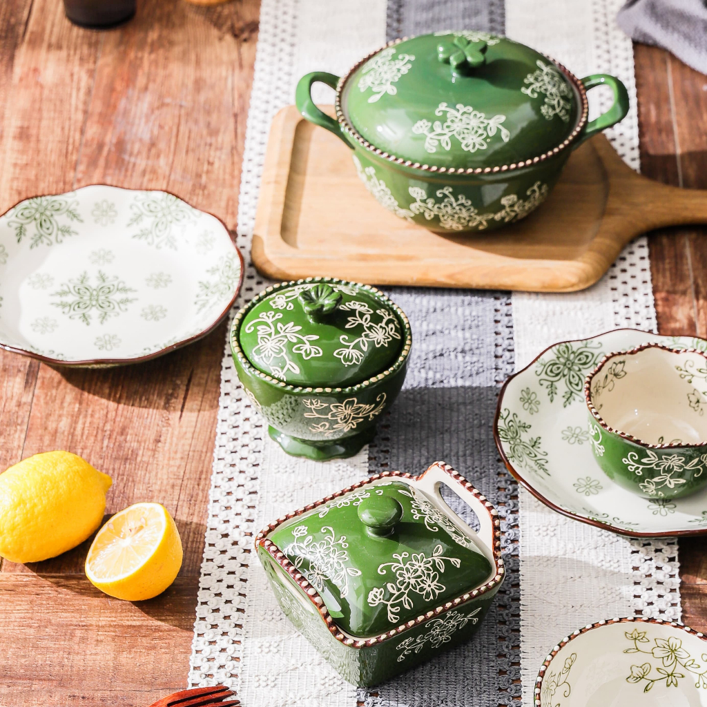 HongDian จานเซรามิก ceramic porcelain plate เข้าเตาอบได้ ใช้กับ microwave oven และเครื่องล้างจานได้ ทนความร้อนสูง ทำความสะอาดง่าย วัสดุคุณภาพ ปลอดภัยต่ออาหาร จานอบมีหูจับสองข้าง ถาดปลา ถาดเสิร์ฟ ถาดยาว สไตล์วินเทจ ลายดอกไม้ งานเพนท์มือ underglaze ราคา ถูกที่สุด ดีลบีเคเค แกลเลอรีภาพที่ 3