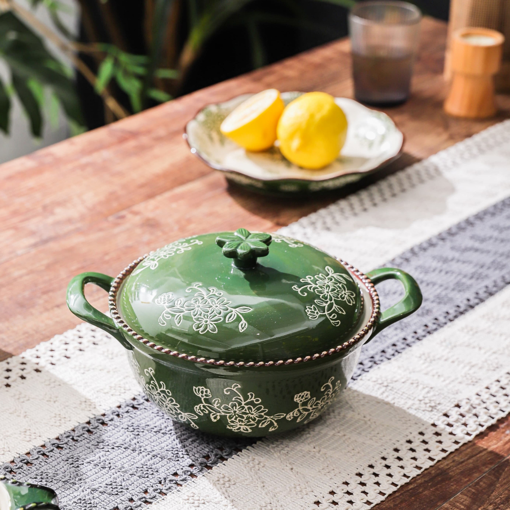 HongDian จานเซรามิก ceramic porcelain plate เข้าเตาอบได้ ใช้กับ microwave oven และเครื่องล้างจานได้ ทนความร้อนสูง ทำความสะอาดง่าย วัสดุคุณภาพ ปลอดภัยต่ออาหาร จานอบมีหูจับสองข้าง ถาดปลา ถาดเสิร์ฟ ถาดยาว สไตล์วินเทจ ลายดอกไม้ งานเพนท์มือ underglaze ราคา ถูกที่สุด ดีลบีเคเค แกลเลอรีภาพที่ 7