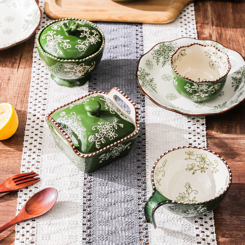 HongDian จานเซรามิก ceramic porcelain plate เข้าเตาอบได้ ใช้กับ microwave oven และเครื่องล้างจานได้ ทนความร้อนสูง ทำความสะอาดง่าย วัสดุคุณภาพ ปลอดภัยต่ออาหาร จานอบมีหูจับสองข้าง ถาดปลา ถาดเสิร์ฟ ถาดยาว สไตล์วินเทจ ลายดอกไม้ งานเพนท์มือ underglaze ราคา ถูกที่สุด ดีลบีเคเค แกลเลอรีภาพที่ 2