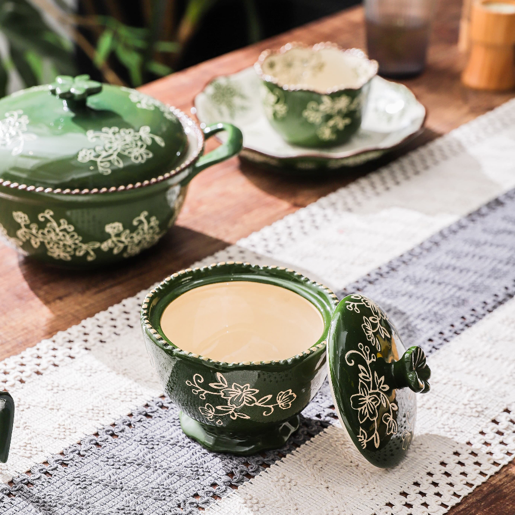 HongDian จานเซรามิก ceramic porcelain plate เข้าเตาอบได้ ใช้กับ microwave oven และเครื่องล้างจานได้ ทนความร้อนสูง ทำความสะอาดง่าย วัสดุคุณภาพ ปลอดภัยต่ออาหาร จานอบมีหูจับสองข้าง ถาดปลา ถาดเสิร์ฟ ถาดยาว สไตล์วินเทจ ลายดอกไม้ งานเพนท์มือ underglaze ราคา ถูกที่สุด ดีลบีเคเค แกลเลอรีภาพที่ 9