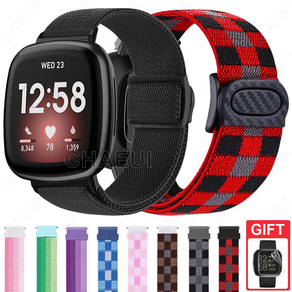 ทอสายรัดไนลอนยืดสร้อยข้อมือสายนาฬิกาอุปกรณ์เสริมสําหรับ Fitbit Versa 4 3 2 Lite Sense