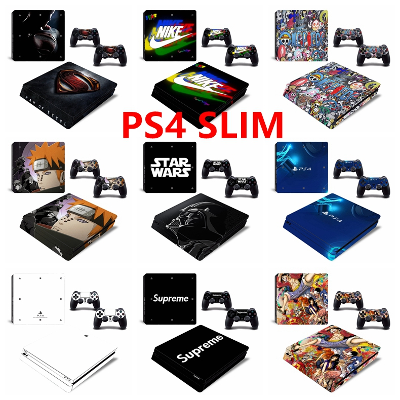 100 สีสติกเกอร์ผิวใช้งานร่วมกับ Sony Playstation 4 Slim ไวนิล Decal ชุดป้องกันฟิล์มสําหรับ PS4 Slim คอนโซล & 2 ชิ้น Dualshock Controllers