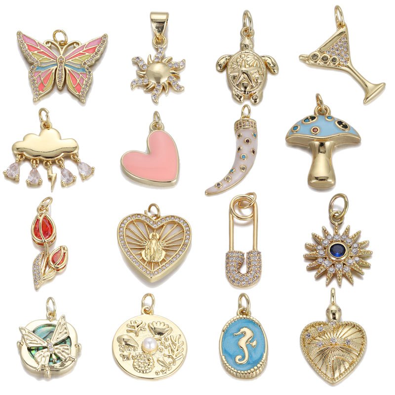 ประณีตผีเสื้อดอกไม้ CZ Charms Gold สีทองแดงหัวใจสร้อยคอจี้สําหรับ Diy วันวาเลนไทน์เครื่องประดับทําผลการค้นหา