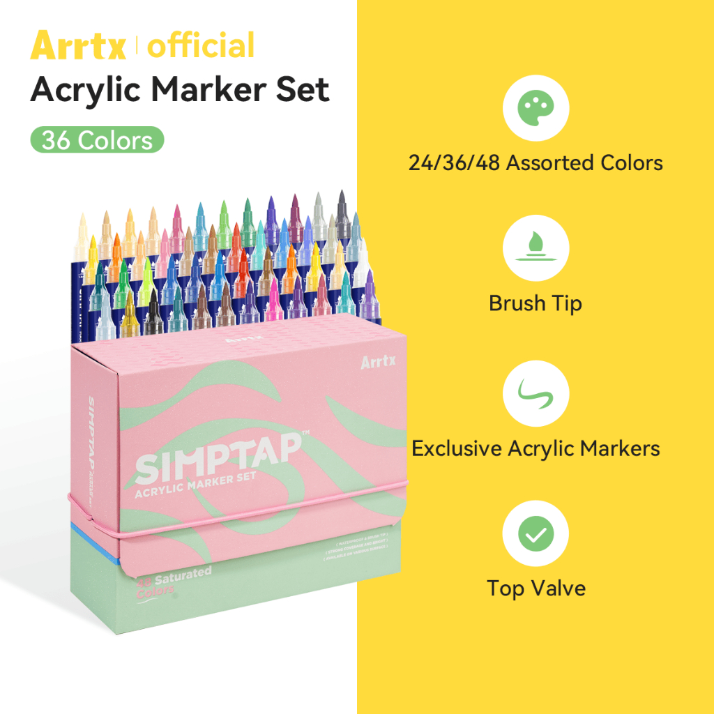 เครื่องหมายอะคริลิคแอ็คชั่นวาล์วด้านบน Arrtx, ปากกาสีอะคริลิค Simptap